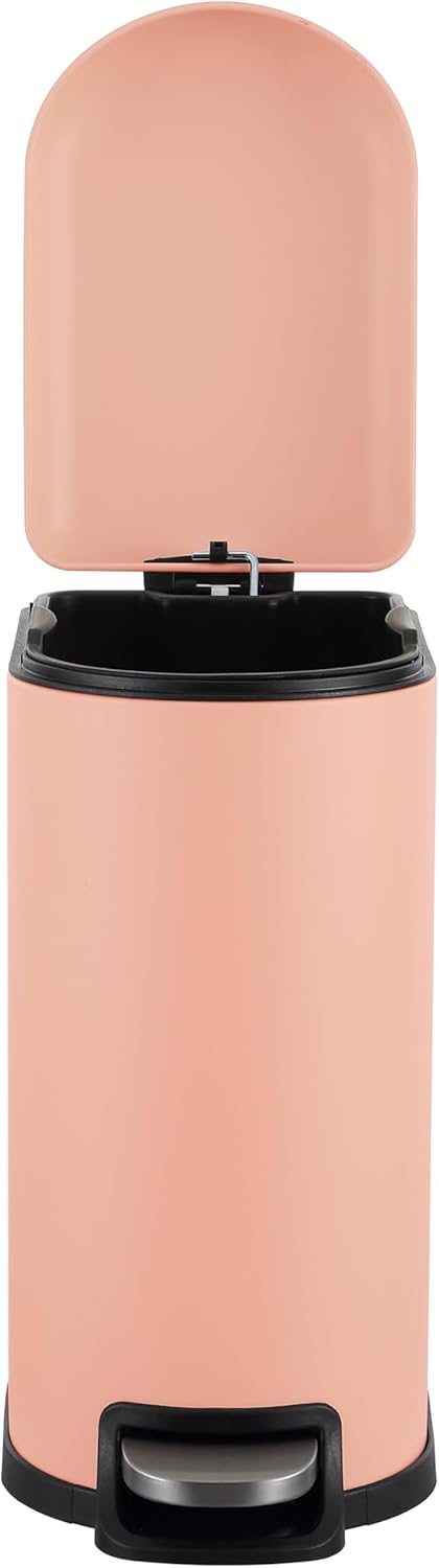 happimess HPM1009G Roland Mini 2.6-Gallon Step-Open Trash Can, Flamingo Pink,with Soft-Close Lid, Fingerprint Resistant, Modern, Minimalistic for Home, Kitchen, Office, Bedroom, Bathroom