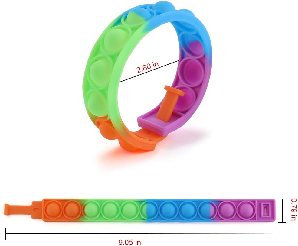 16PCS Pop Fidget Toy Fidget Bracelet, Durable and Adjustable, Multicolor Stress Relief Finger Press Bracelet Wristband for Kids and Adults ADHD ADD Autism Anxiety