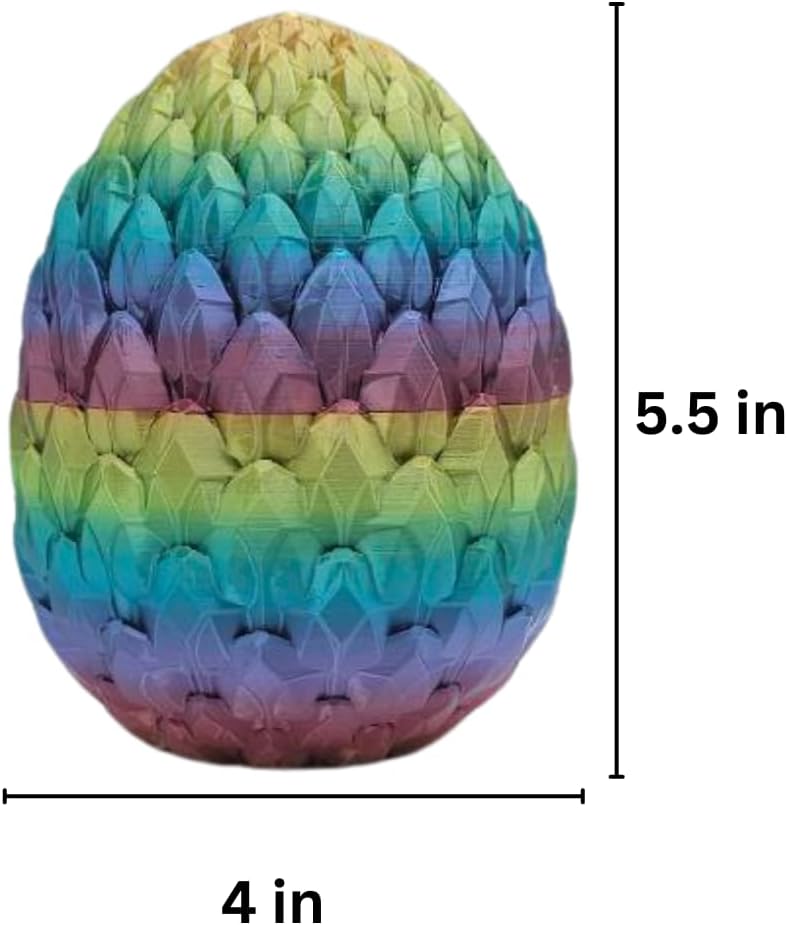 3D Printed 14'' Articulated Crystal Dragon with Egg, Toy Home Office Decor, Executive Desk Toy, Adult Fidget Toy, Toddler Play Game (Rainbow, Medium 14'' w/Dragon Egg)