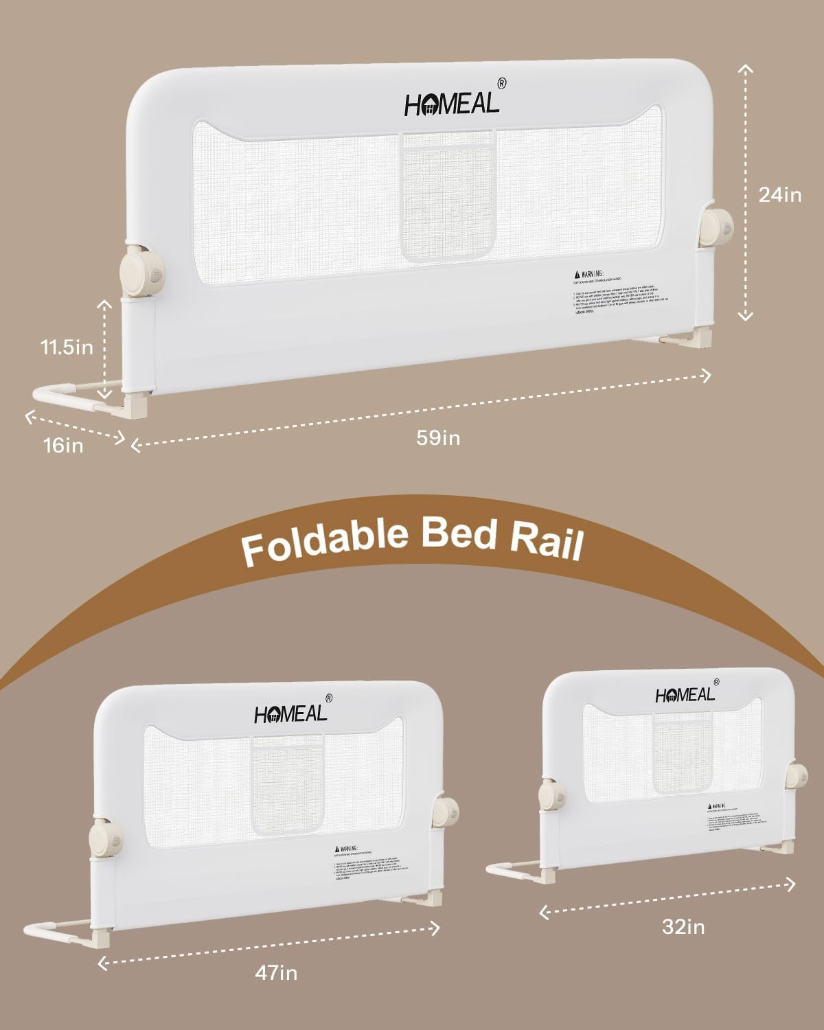 HOMEAL Bed Rail for Toddlers, 32in Swing Down Toddler Bed Rails with U-Shape Base, Foldable Baby Bed Rail Guard for Twin, Full, Queen, King Beds, Bed Rail for Baby, White