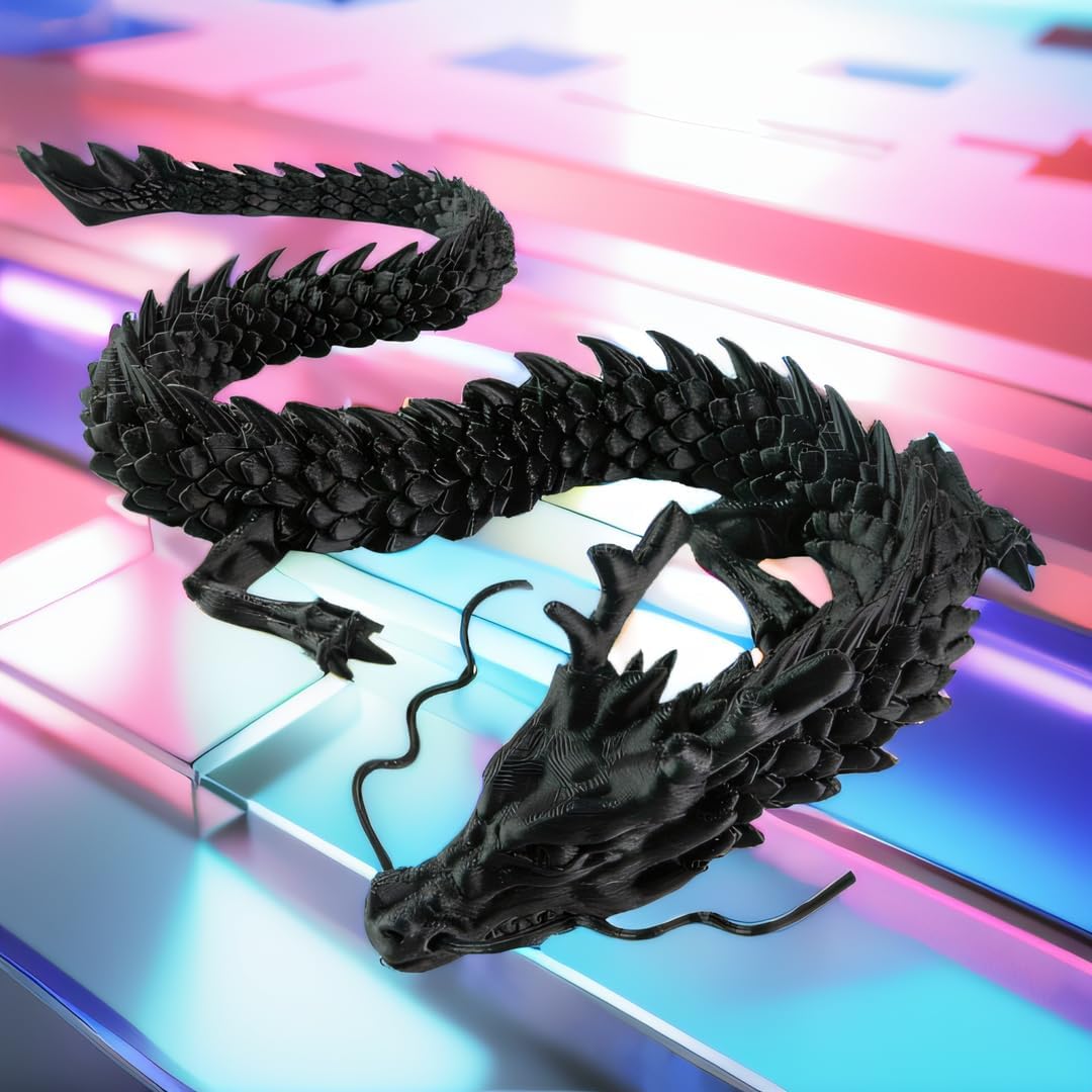 3D Printed Dragon - Articulated and Posable Toy for Car Decoration - Strikingly Realistic Dragon crystal Figure gifts (Black)