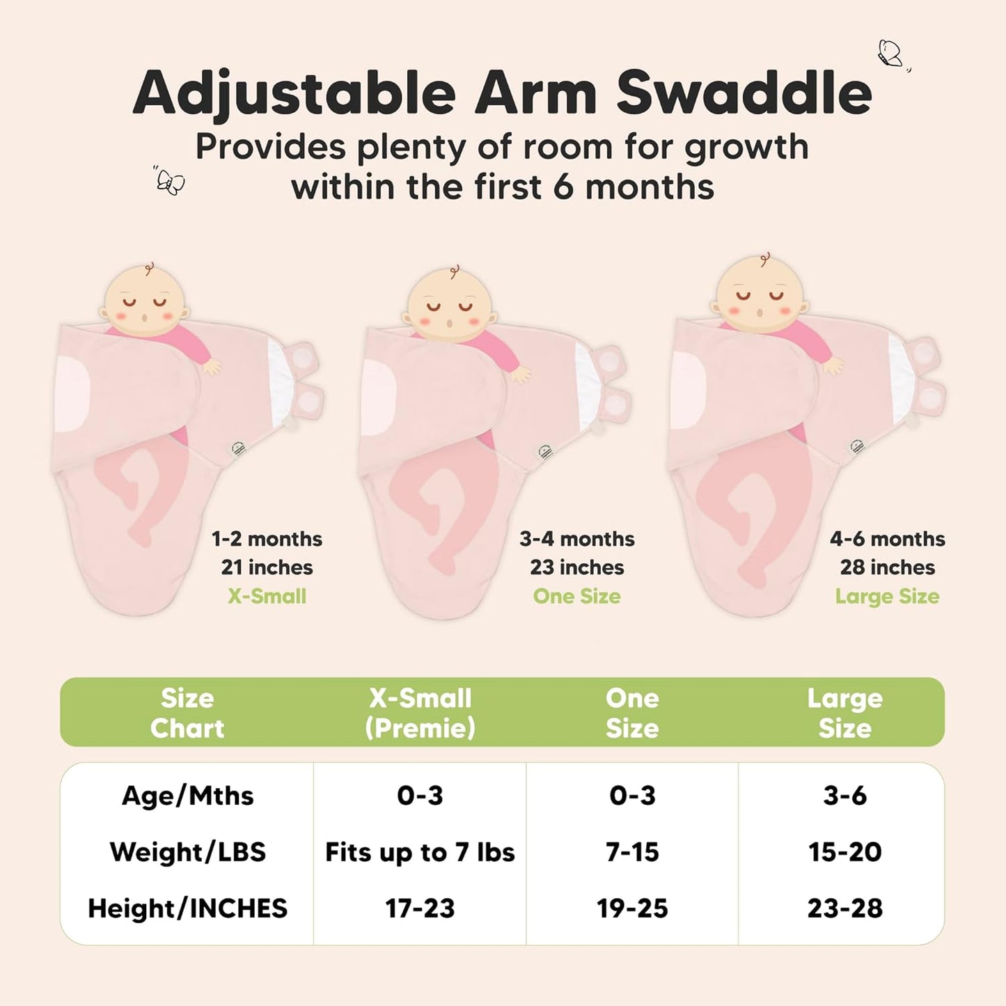 3-Pack Organic Baby Swaddle Sleep Sacks - Swaddles for Newborns, Infant 0-3 Months, Baby Girls, Boys, Soft & Snug Newborn Sleep Sack, Nursery Swaddling Blankets (ABC Land Rose)