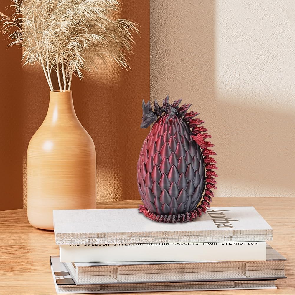3D Printed Dragon Egg, Mystery Crystal Dragon Egg Fidget Toys Surprise, Easter Eggs Articulated Crystal Dragon Eggs with Dragon Inside (A-Black and Red)
