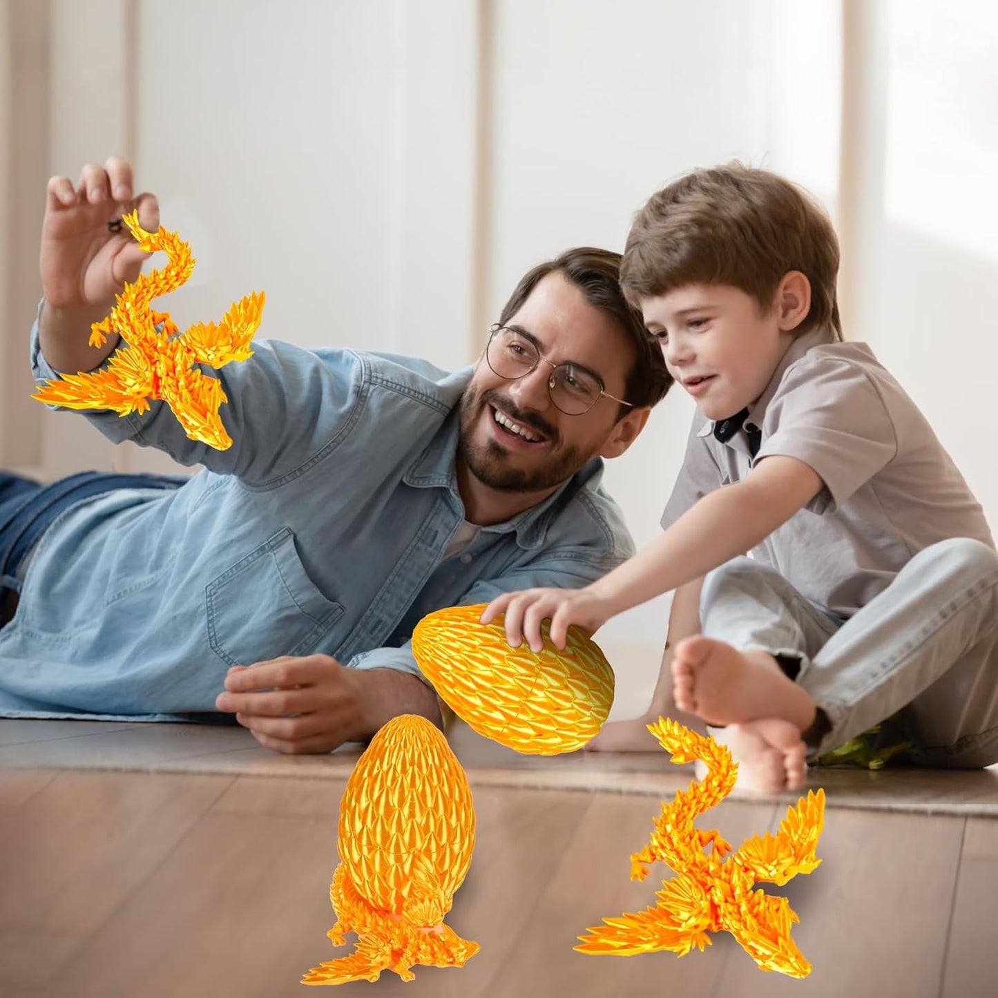 12inch Fly Dragon Egg, Year of The Dragon, 3D Printed Dragon, Executive Desk Toys, Articulated Dragon, Fidget Toys Gifts for Graduates Students Teachers Adults (Gold)