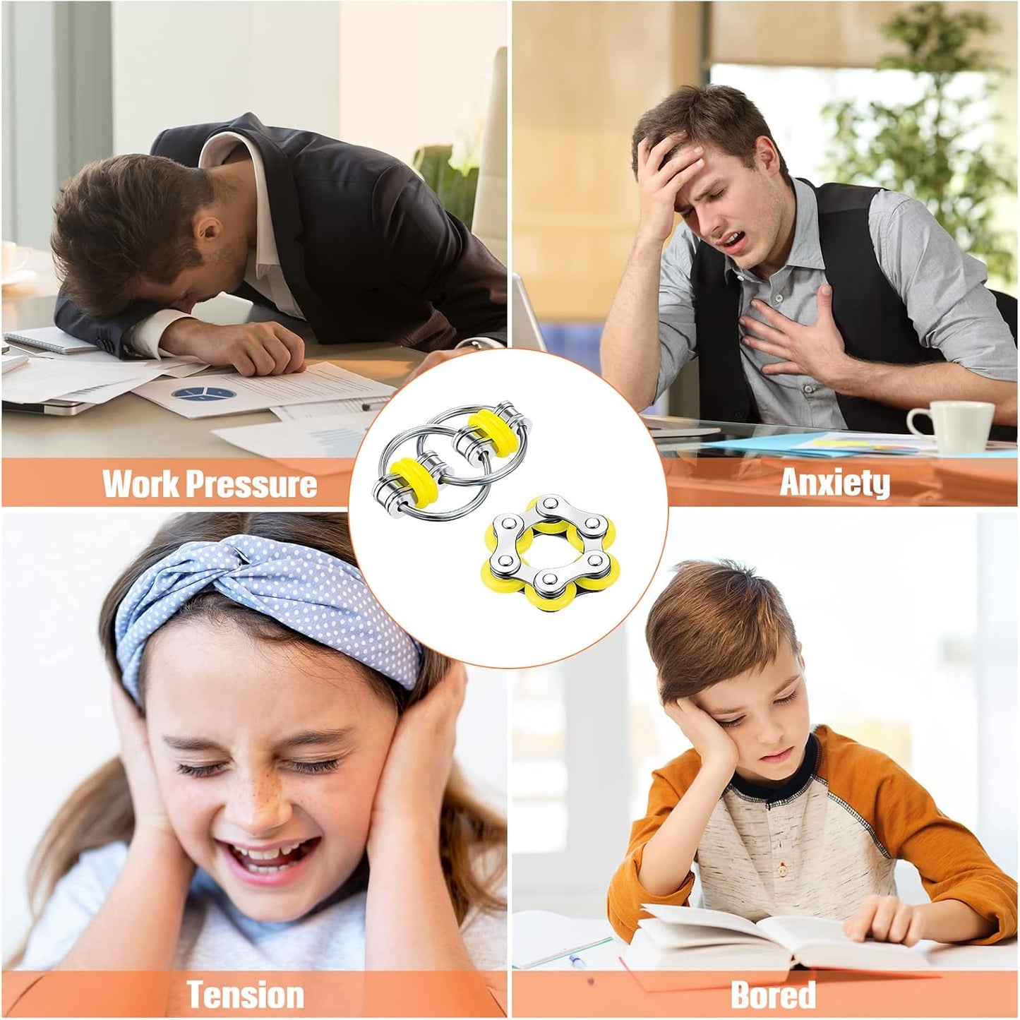 Hicarer 8 Pieces Fidget Toys Set includes 4 Flippy Roller Chain and 4 Six Roller Bike Chain Toys for Adults and Teenagers in Learning Help (Purple, Pink, Yellow, Light Blue)