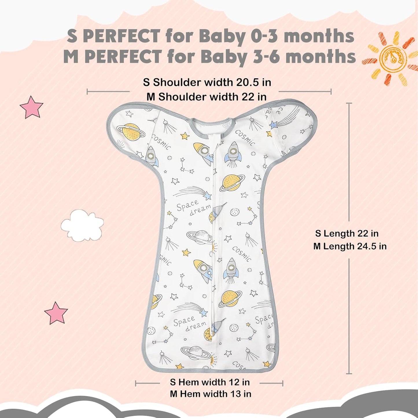 2 Pack Transition Swaddle with 2 Way Zipper, 2 in 1 Arms in/Out Transitional Arms Up Swaddle, 100% Cotton Newborn Swaddles Zipper Swaddles Baby Swaddling Sack Sleeping Sack 0-3 Months