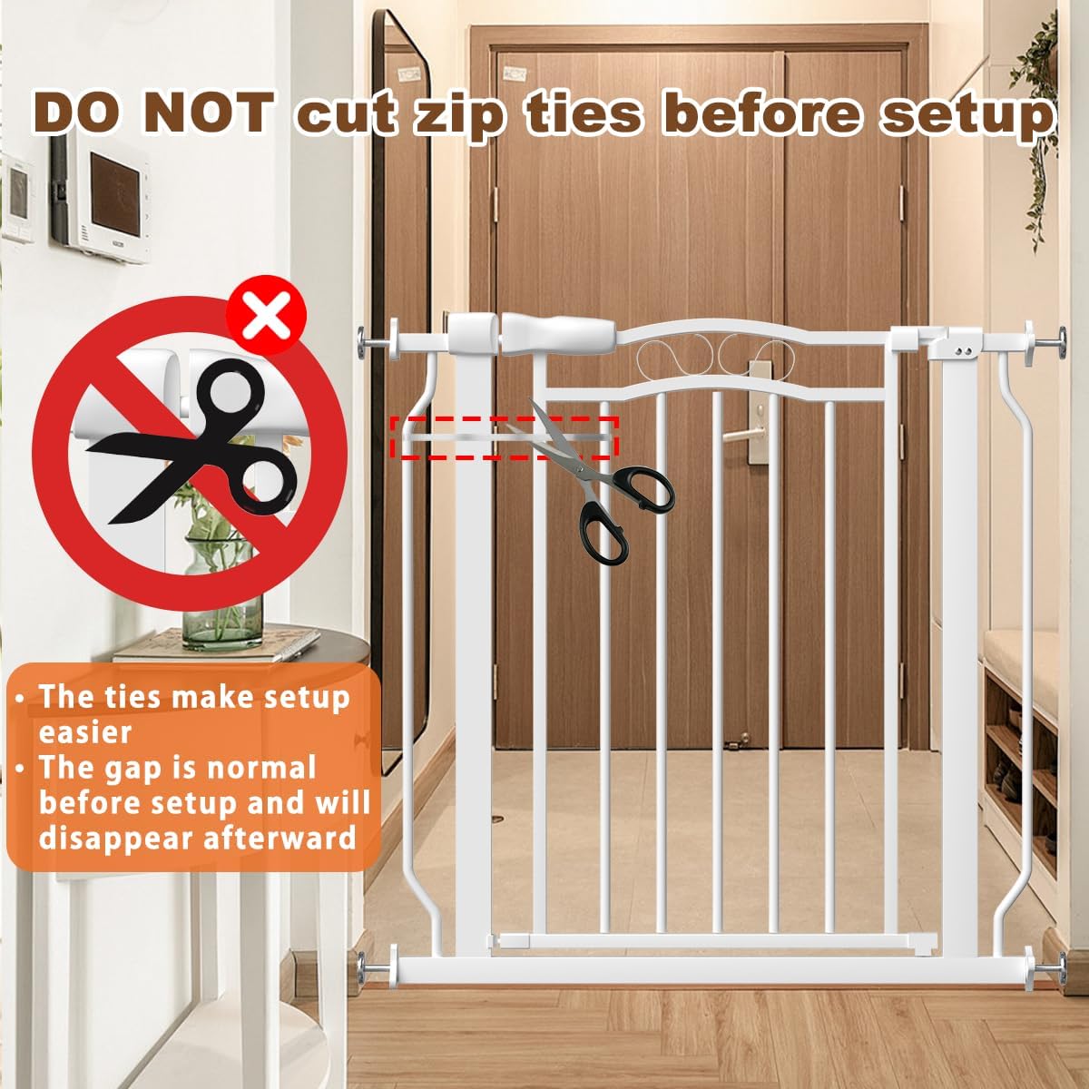 30" Tall Metal Narrow Baby Gate for Doorways No Drill 29.5-33.8" Wide, Auto Close Press Mounted Baby Gate Indoor for Kids, Walk Through Dog Gates for Stairs, White