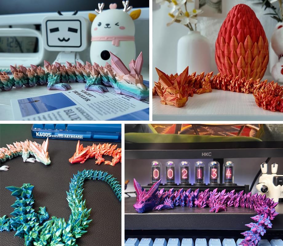 3D Printed Dragon Egg, 12'' Mystery Crystal Dragon Egg Fidget Toys Full Articulated Dragon Home Office Decor Executive Desk Toys for Autism/ADHD