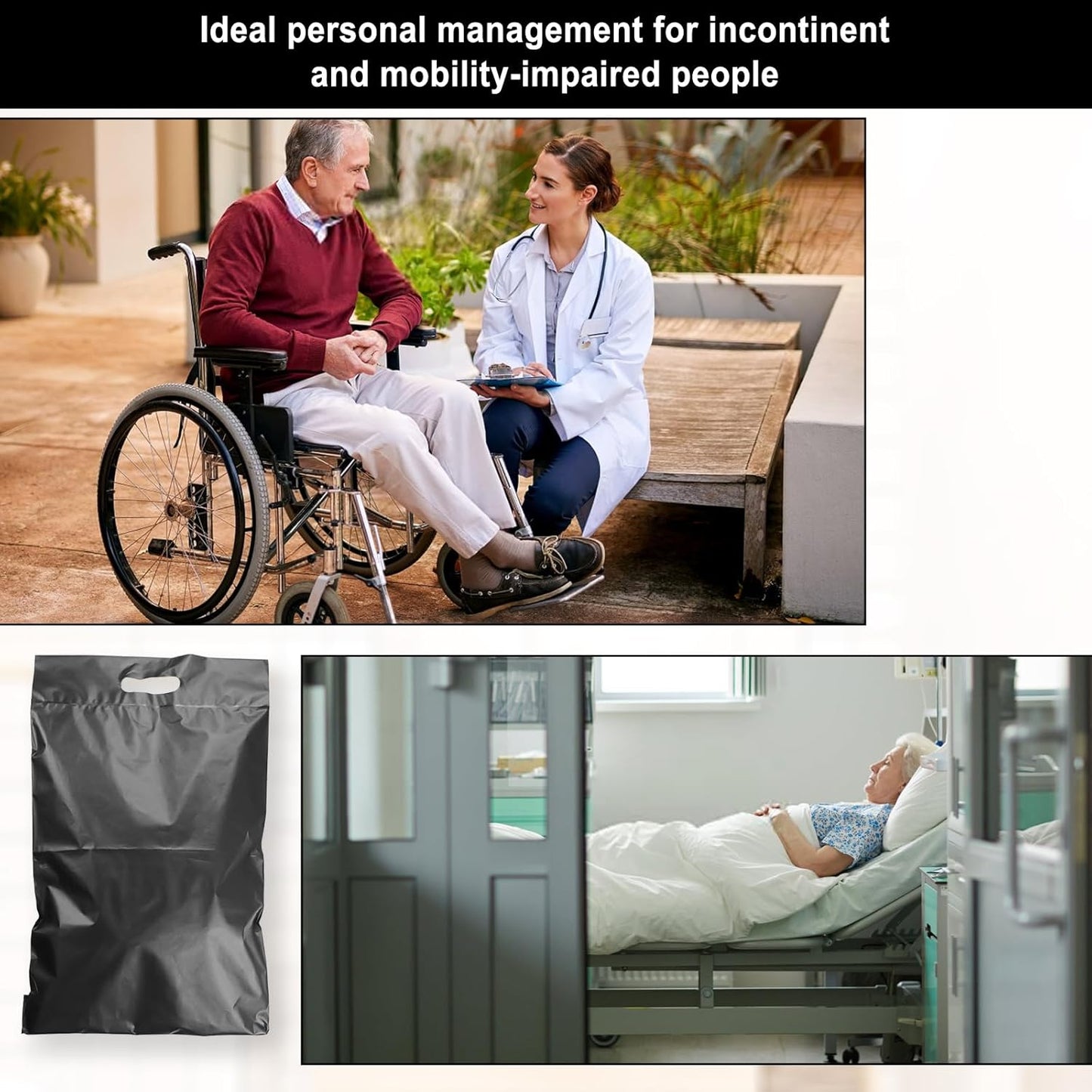 100 Pack Plastic Bags for Adult Diaper Disposal Handle Adult Diaper Disposal Self-Adhesive Strips to Seal in Odours Suitable for Elderly Nappy Care at Home and for Travel (White) (Black)