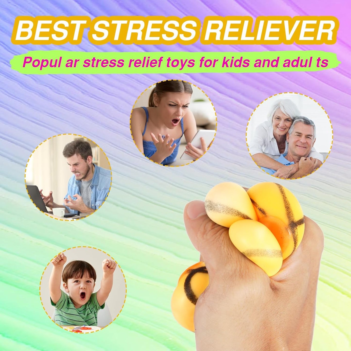 20 Pack Mini Basketball Slow Rising Stress Balls, Stretchy Fidget Ball for Anxiety Stress Relief, Party Favors Squeeze Balls for Kids Goodie Bag Stuffers