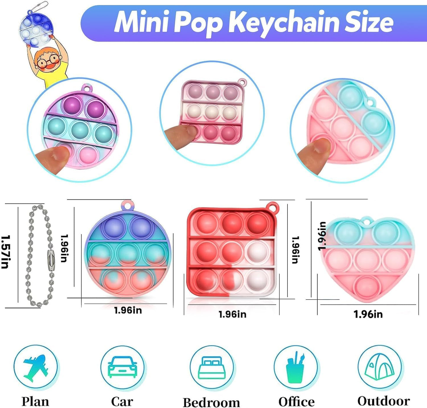 300pcs 2in Random Pop Bubble Fidget Sensory Toys, Pop Toy Bulk for Party Favor, Classroom Student Prizes Easter Basket Goodie Bag Stuffers Christmas Valentine Gift for Kid