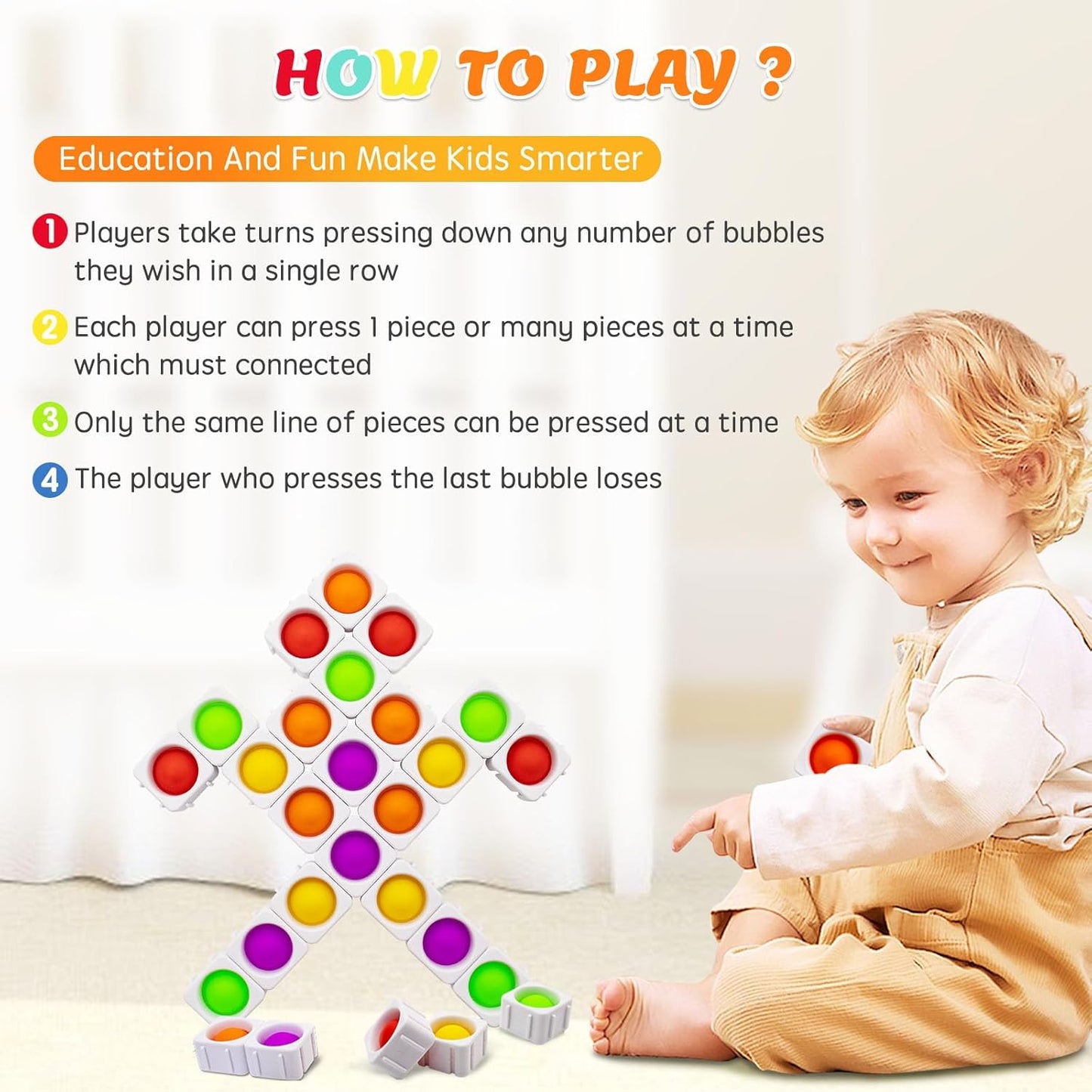 25Pcs Sensory-Pop-Fidget-Blocks, Fidget-Sensory Toys Kids CVC Learning Silicone Bubbles Toy, Pop Classroom Educational Building Block Stress Relief Puzzle for Children Adults Autistic (White)