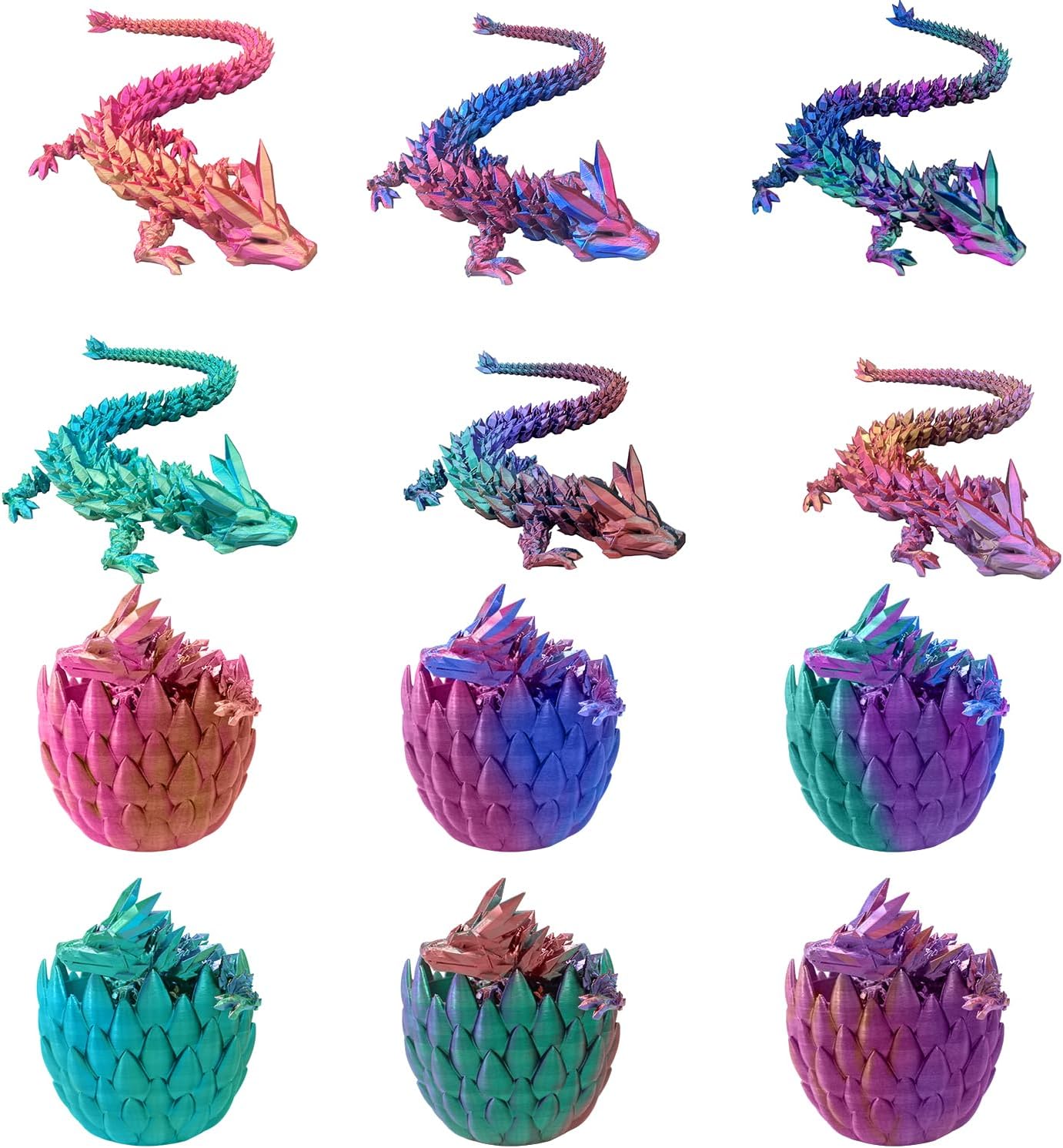 3D Printed Dragon with Dragon Egg 16.5'' Articulated Dragon Crystal Dragon Fidget Dragon Egg Toys Executive Desk Toys (Green, Dragon & Egg)