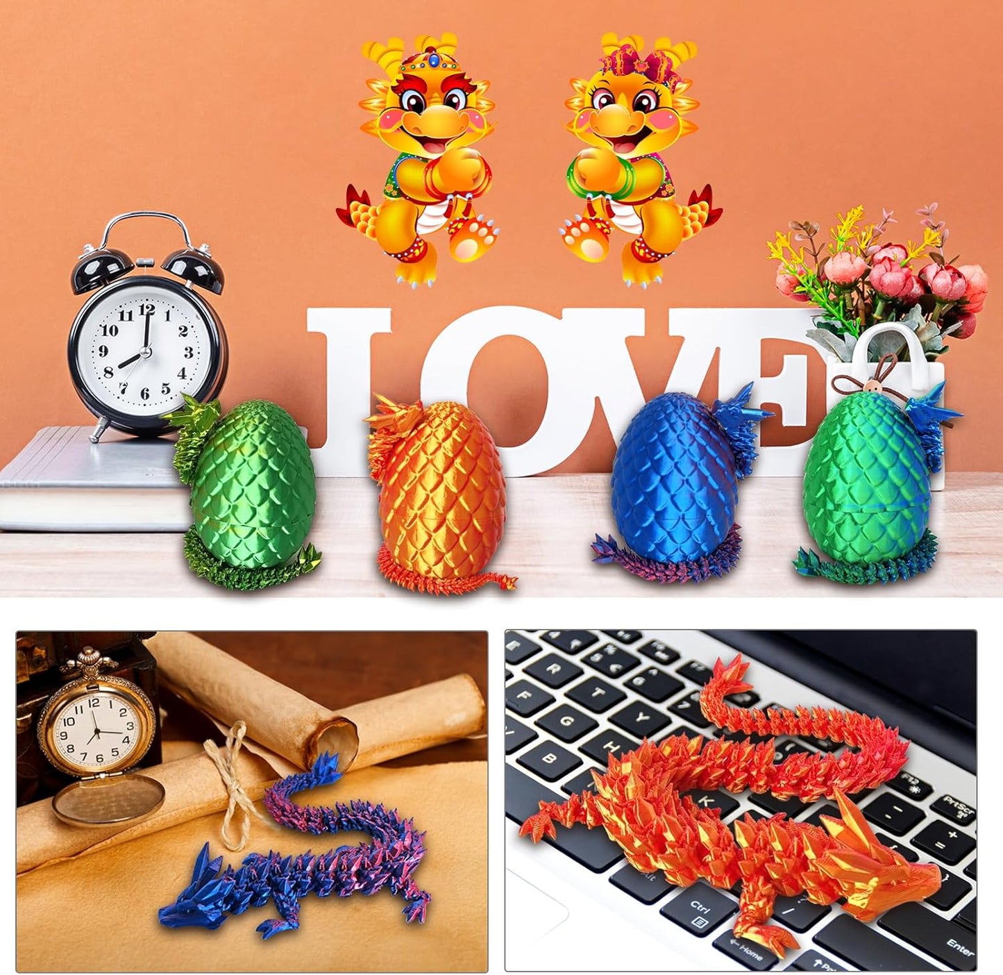 3D Printed Dragon Egg, 3D Printed Articulated Dragon Eggs with Dragon Inside, Crystal Dragon Fidget Toy, Adults Fidget Toys, Mystery Dragon Egg for Autism and ADHD(Laser Purple)