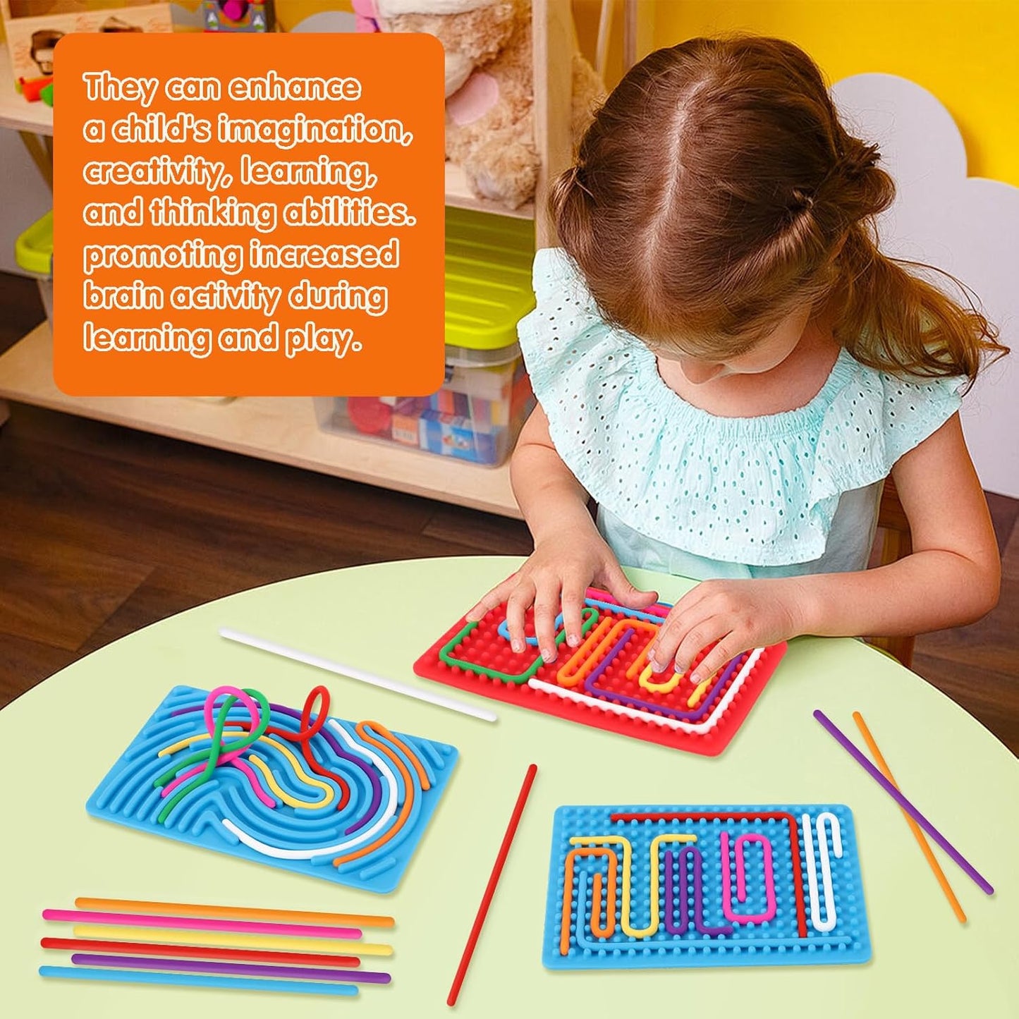 2psc Fidget Toys Sensory Activity Board with 20 Strings, Silicone Sensory Toys for ADHD Autism Stress Relief, Educational Learning Toys for Kids 3+ Years Old, Red & Blue