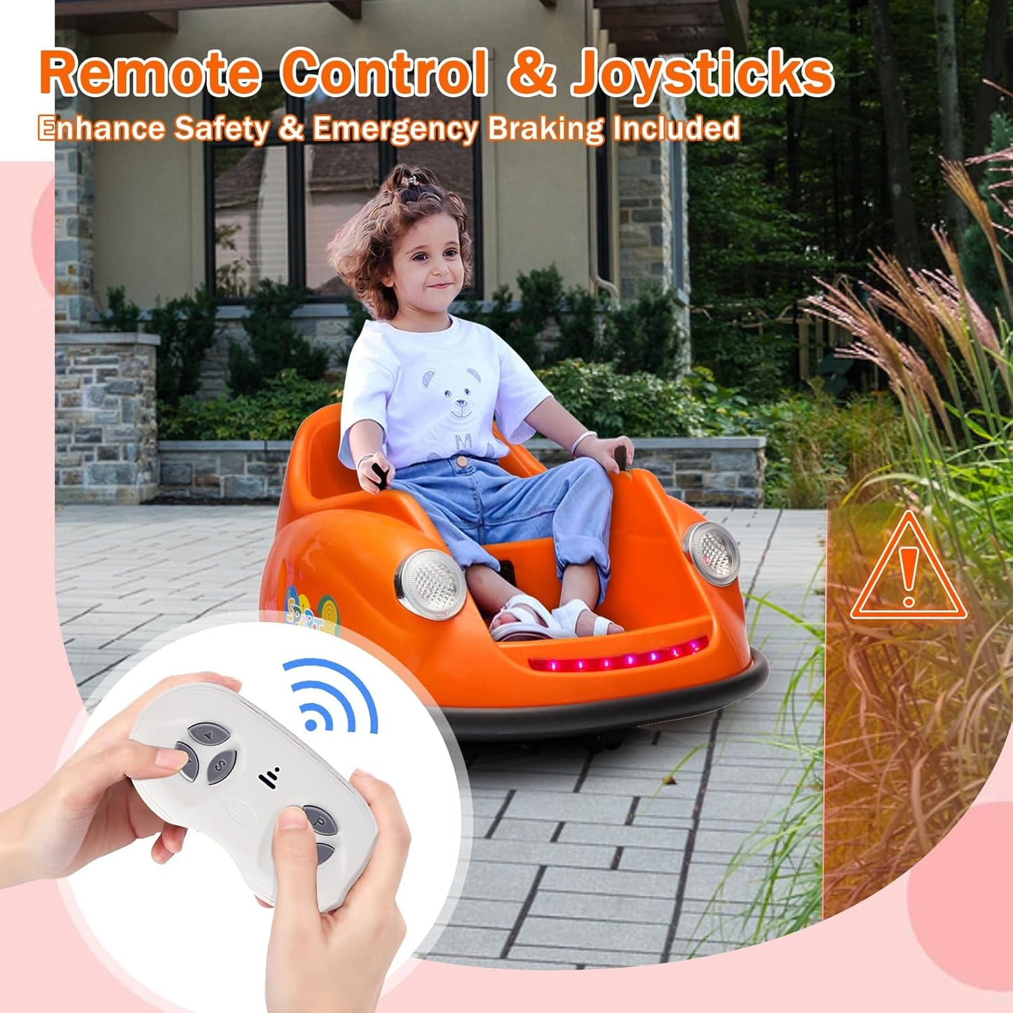12V Bumper Car for Toddlers, Electric Toy Ride on Battery Car with Kids W/Parent Remote Control, 2-Speed, 360 Degree Spin, Music & LED Lights for Kids, Orange