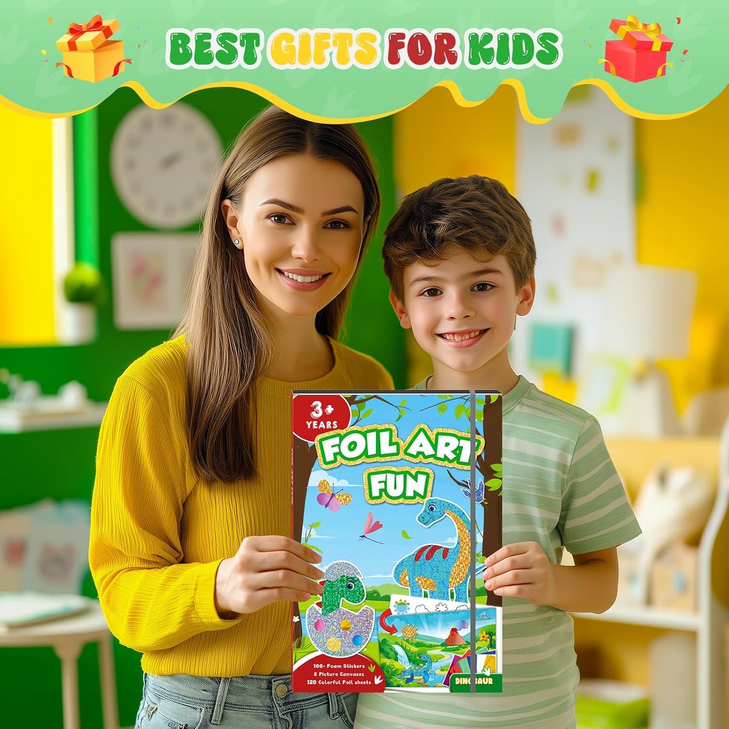 homicozy Art & Craft Activity for Kids-Foil Fun Dinosaur,No Mess Art Crafts for Girls,DIY Foil Foam Stickers,Creative Activity Kits,Kids Travel Toys,Gifts for Girls & Boys Ages 4-10