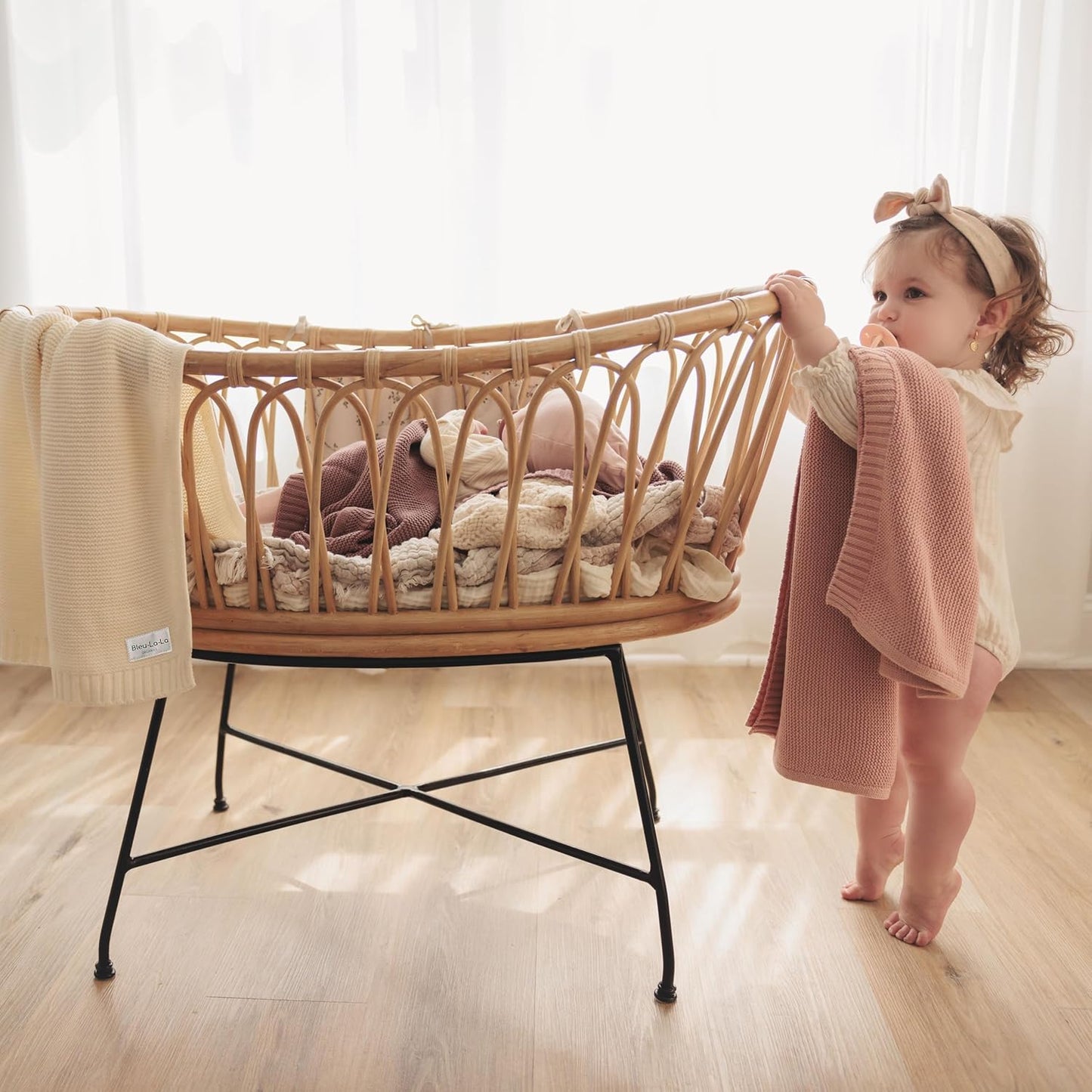 Heritage Knit Organic Receiving Swaddle Blanket for Girls - 100% Luxury Organic Cotton Soft Knit Warm Cozy Cuddle Crib Blanket for Newborns Infants & Toddlers (0-2Yrs - Blush Pink)