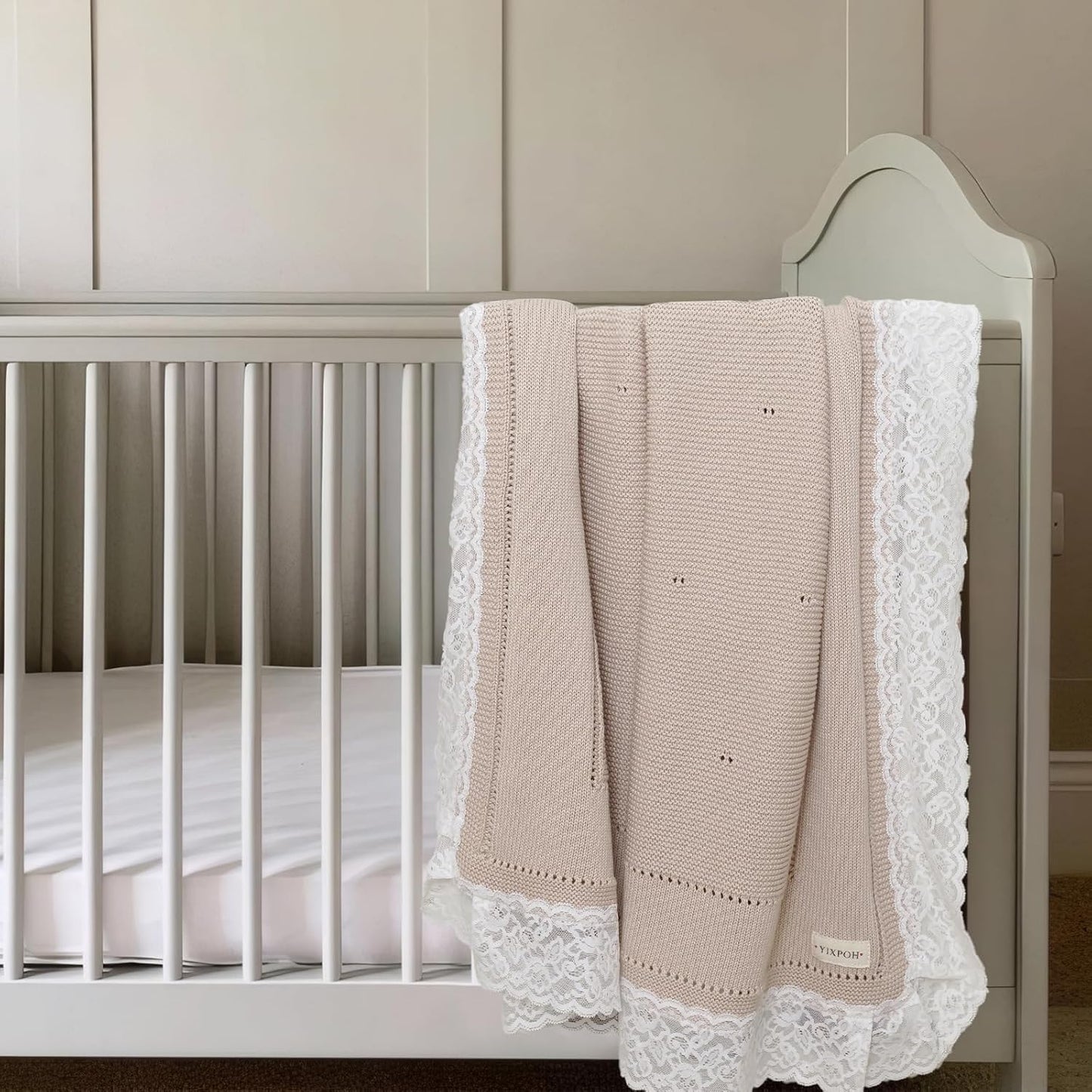 100% Organic Cotton Baby Blanket Knitted Softer Receiving Swaddle Warm Cozy Cuddle Crib Blanket for Newborns Infants Toddlers Boy and Girls Camel