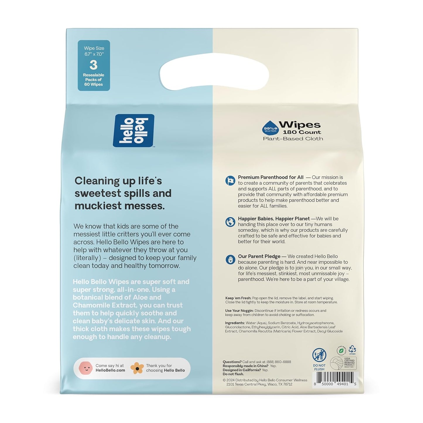 Hello Bello Extra Gentle Unscented Baby Wipes, Plant Based, Made with 99% Water and Aloe for Babies and Kids, 1080 Count