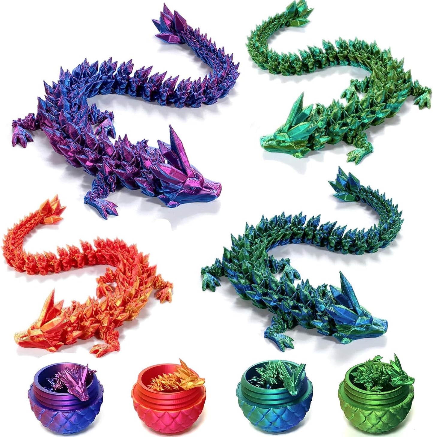 3D Printed Dragon Eggs with Dragon Inside, Articulated Crystal Dragon in Egg, Executive Dragon Fidget Desk Toys for Gifts, Home Office Decor (Purple)