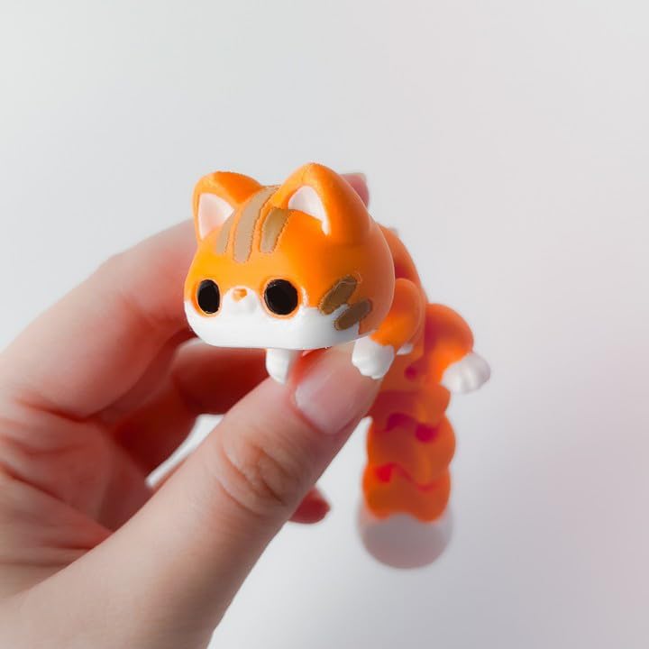 3D Printed Articulating Fox Sculpture,1PCS 3D Printed Animals Toy,Adorable Animal Figurine,Crystal Fox Fidget Toys,Adults Fidget Toys for Autism ADHD,Home Office Decor (Orange Cat), Small