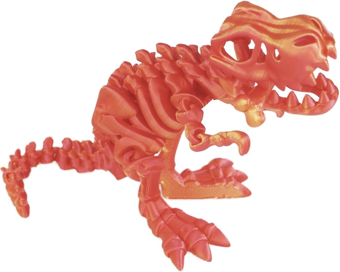 3D Printed Dinosaur Bone Skeleton Tyrannosaurus Rex with Movable Jaw Fidget Dinosaur Toys Full Articulated Dinosaur Executive Desk Toys Home Office Decor, Red