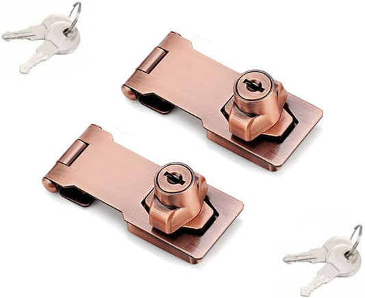 2 Packs Keyed Hasp Locks Twist Knob Keyed Locking Hasp for Small Doors, Cabinets and More,Stainless Steel Steel, Hasp Lock Catch Latch Safety Lock Door Lock with Keys (3inch, Copper)