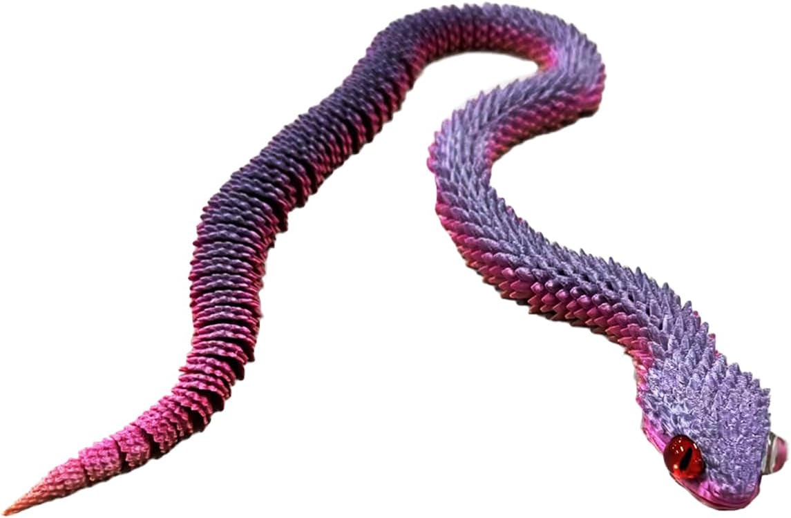 3D Printed Animals-Snake Viper, 24 in Surprise Mystery Snake Fidget Toy Creative Toy 3D Printed Articulated Snake Collectibles Home Office Executive Desk Decor (Random Rainbow)