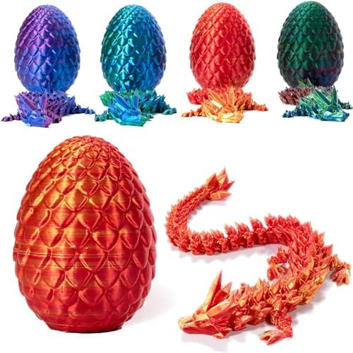 3D Printed Dragon in Egg, Full Articulated Dragon Crystal Dragon with Dragon Egg， Home Office Decor Executive Desk Toys, Adults Fidget Toys for Autism ADHD，3D Printed Gift