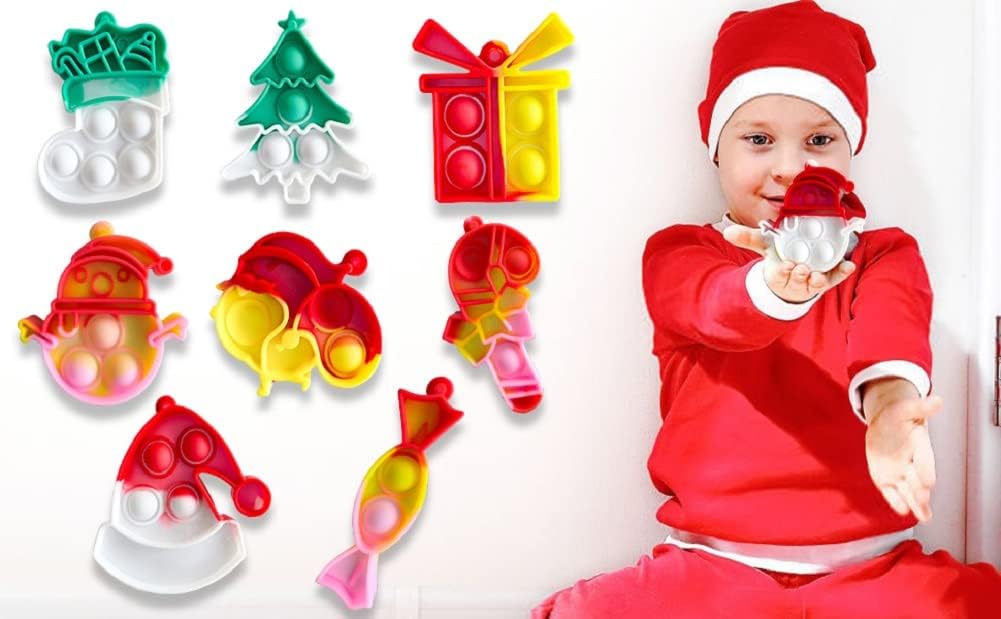 32Pcs Christmas Mini Pop Keychain Fidget Toys, Mini Pop Bubble Christmas Fidget Toy, Silicone Mini Pop Toys Bulk for Kids Anxiety Stress Reliever for Adults
