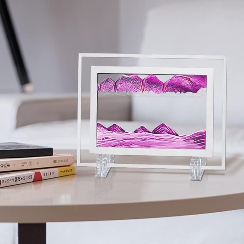 3D Deep Sea Moving Sand Art Picture - Relaxing Liquid Motion Bubbler Timer - Ideal Desktop Art Toy for Adults and Kids - Perfect for Home Decor and Office(Square+Pink+5In)