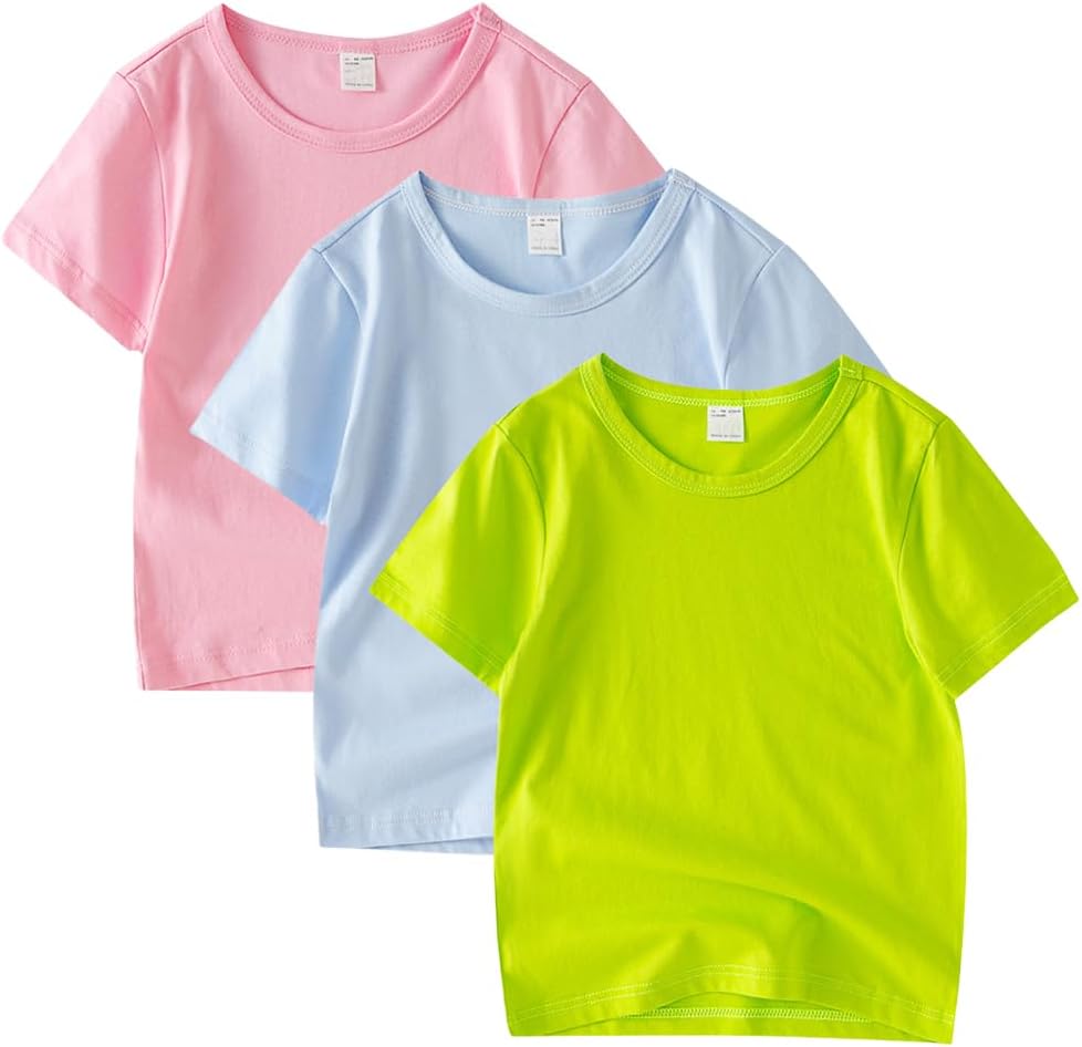 3 Pack Kids T-Shirt Cotton Short Sleeve Tee Shirts for Unisex Boys and Girls Toddler Summer Crew Neck Tops