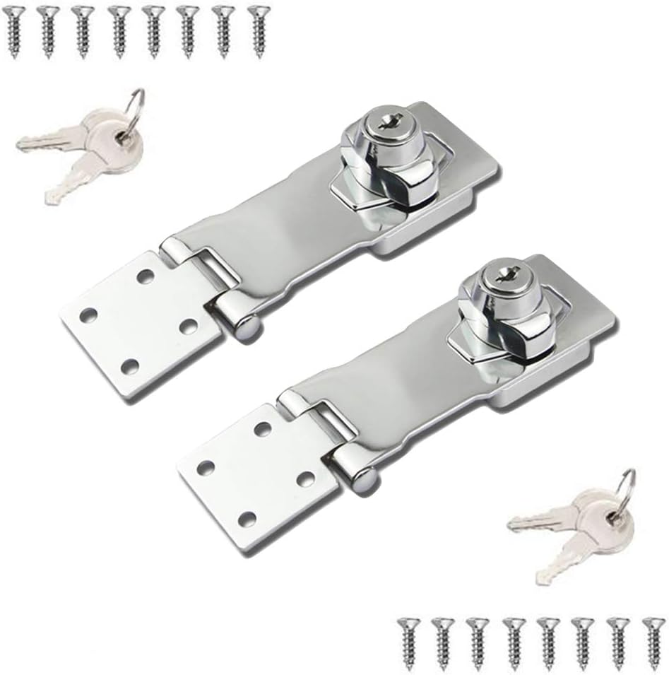 2 Packs Keyed Locks Twist Knob Locking Hasp for Small Doors, Cabinets and More,Stainless Steel Steel, Catch Latch Safety Lock with Keys (4inch, Silver)