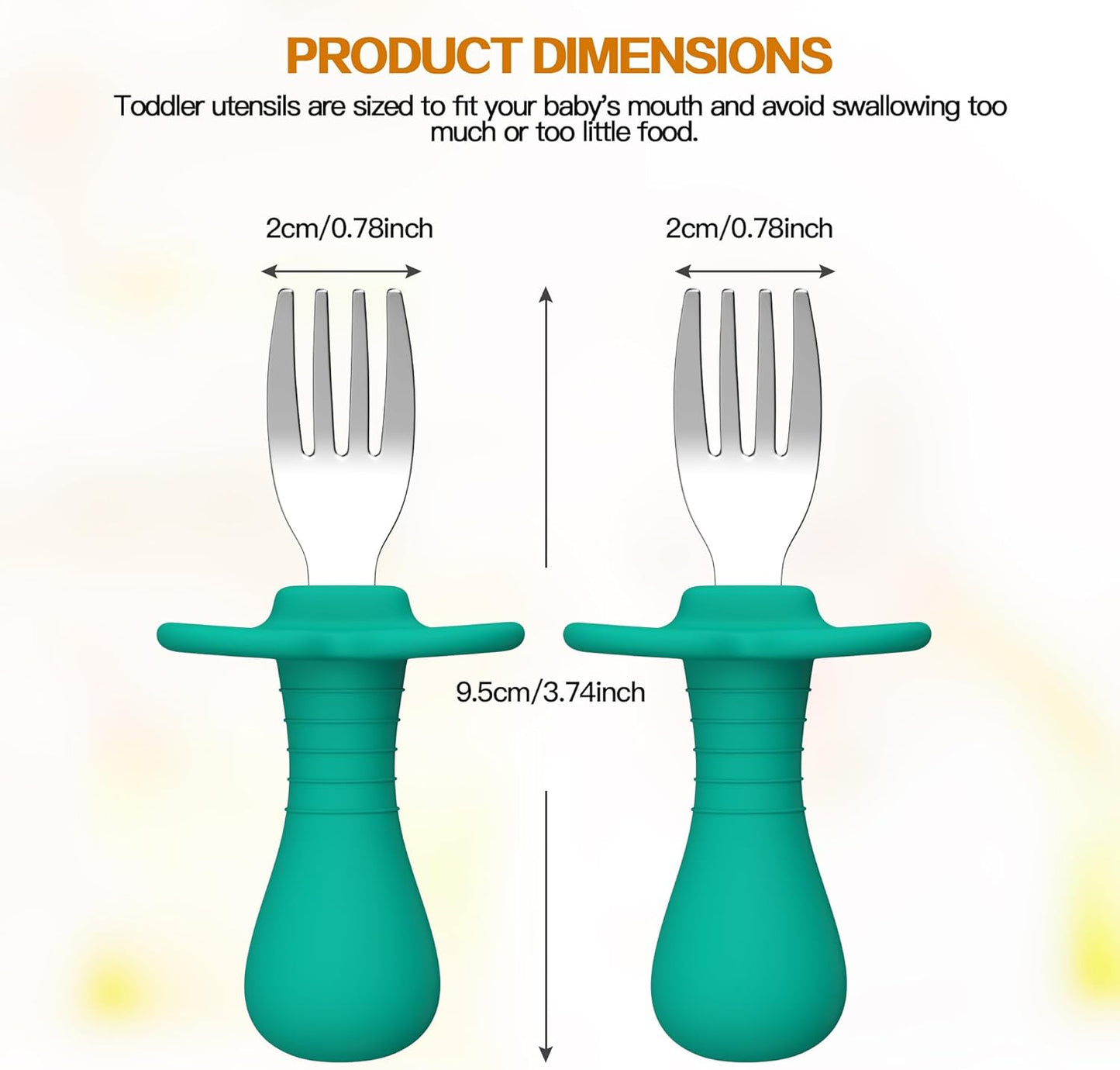 2 Pcs Baby Forks Toddler Forks for Self Feeding, Kids Forks with Silicone Round Handle, Stainless Steel Toddler Utensils Children Safe Silverware Set, Anti-Choke Design, BPA Free