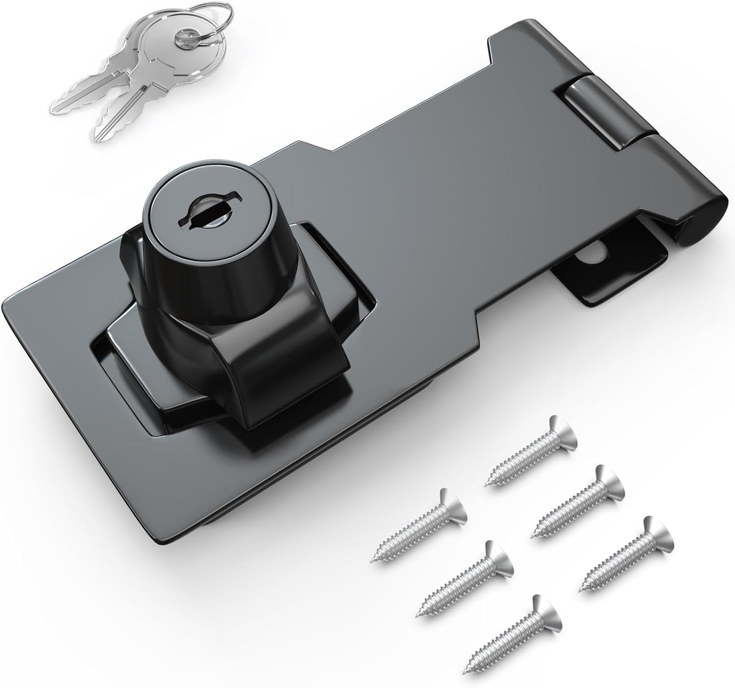 3 Inch Keyed Hasp Lock for Cabinets & Small Doors, Twist Knob Design, Heavy Duty Zinc Alloy with Chrome-Plated Iron, Includes Keys & Screws, Black