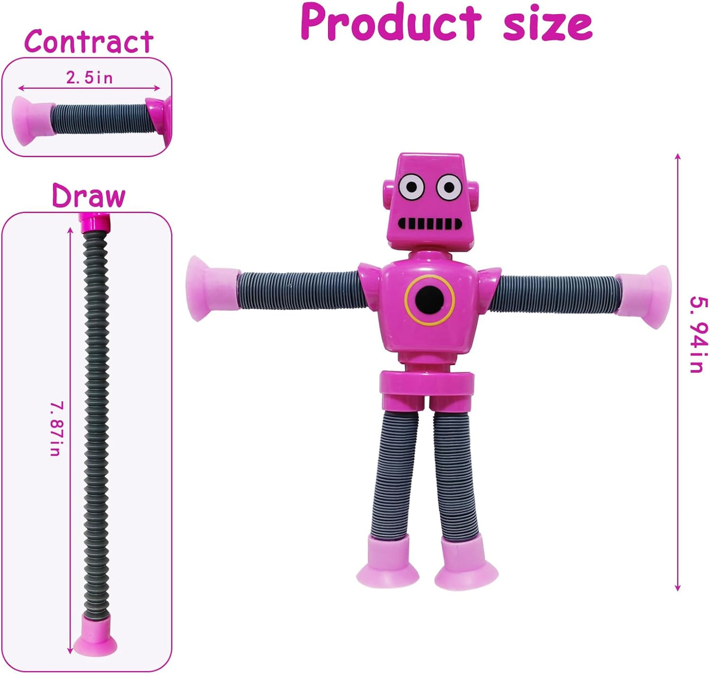 16 PCS Suction Cup Robot Toy,Shape Changing Telescopic Pop Tubes Autism Sensory Toy Kids Girls Boys Toddlers Adult,Funny Robot Action Figure Bendable Fidget Toy Gift Birthday Party Favors Christmas