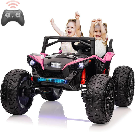 2 Seaters 24V Ride on UTV with Remote Control,10AH Battery, 400W Powerful Motors with 17" EVA Wheels, 20.5“ Seat Width Electric Ride Toy with Metal Suspension,LED Lights,Music,Horn (Rose)