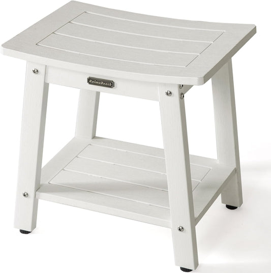 HDPS Shower Bench, White Plastic Shower Stool Seat for Shaving Legs, Spa Bath Seat, Heavy Duty Waterproof, Non-Slip, No Maintenance