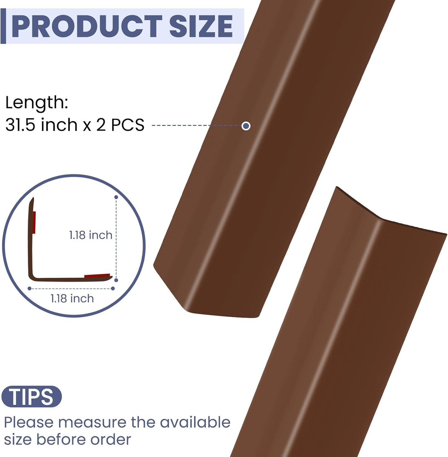 2PCS Wall Corner Protectors Guards - Self Adhesive Corner Protector & Corner Guards for Walls Edge Protection, Easy to Apply - No Tools Needed(Brown, 31.5"x1.18")
