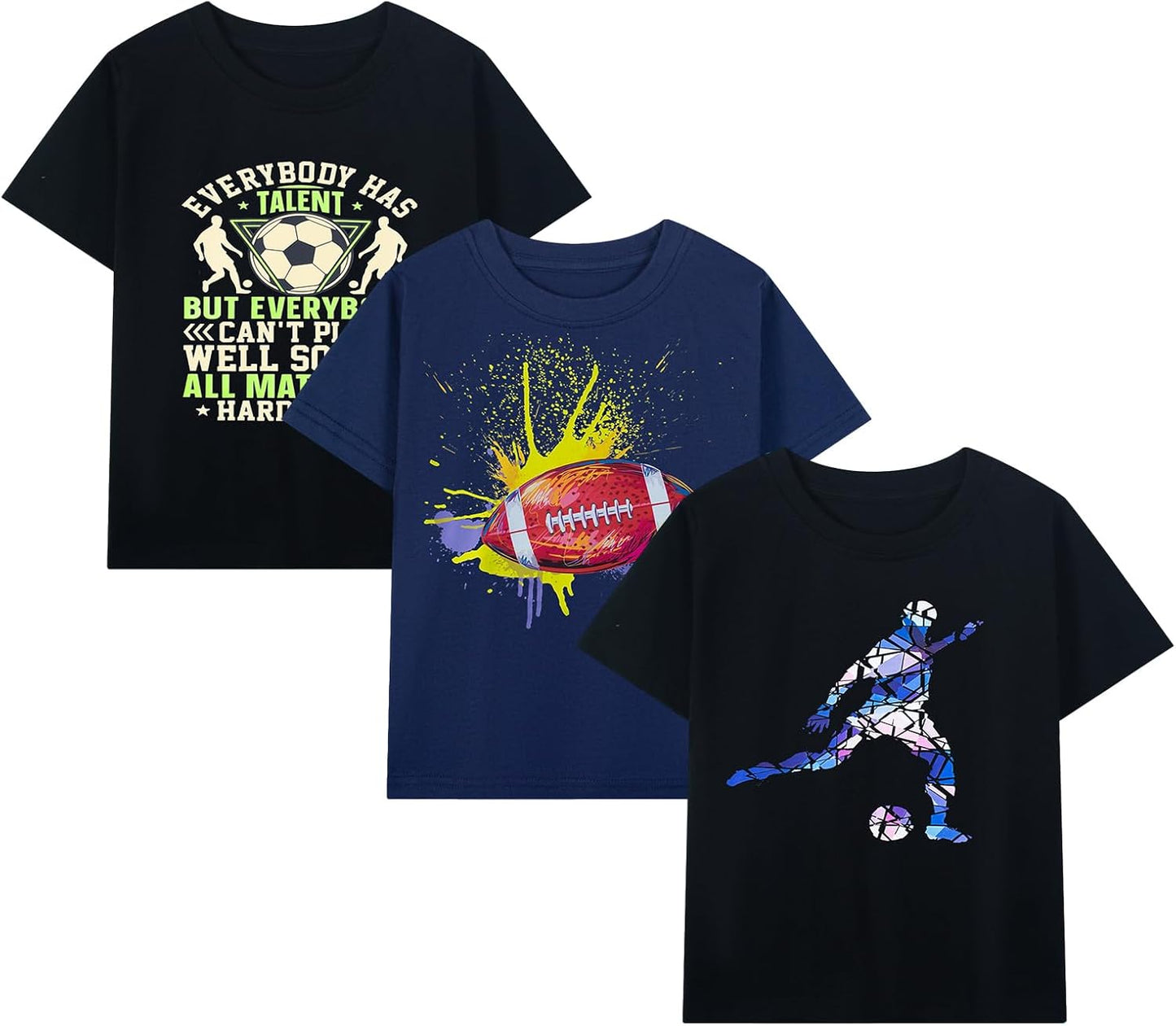 HILEELANG Kids Boy Basic Plain Cotton T-Shirts Short Sleeve Crew Neck Summer Tees 4packs 6-12 Years