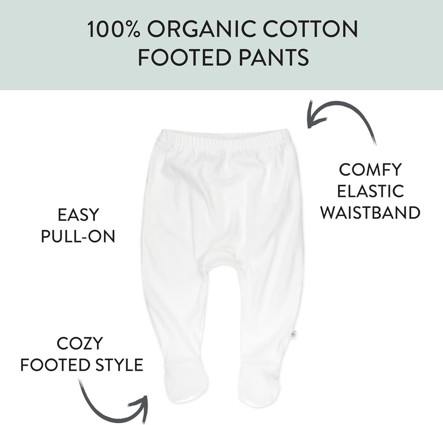 HonestBaby 3-pack Footed Pants Roomy Fit Pull on Bottoms 100% Organic Cotton for Infant Baby Boys, Girls, Unisex