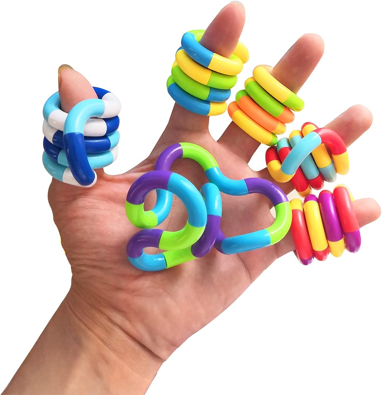 10pcs Tangles Fidget Toys - Sensory Items Quiet Fidget Toys for Adults Boys Girls Anxiety Stress Relief Toys Pack- Squeeze, Twist, Chain Spinner Alternative Gift