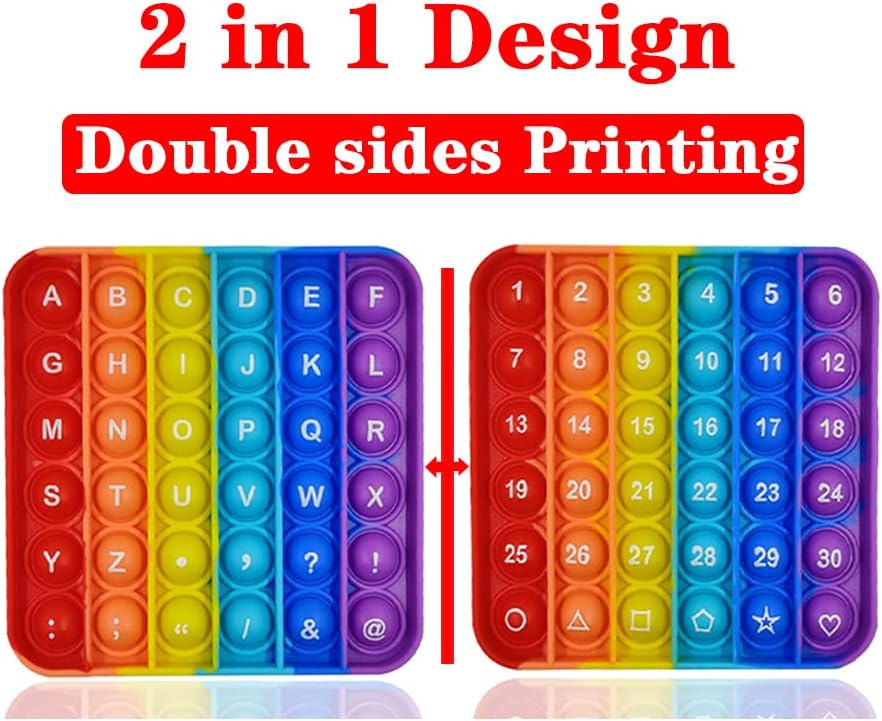 2 in 1 Fidget Toys, ABC Learning and Educational Toys, Poppers Fidget Toys,AK-SHIP Stress Relief, Autism Sensory Toys [26 Letters on One Side | Numbers 1-30 on The Other Side] (1 Pack)
