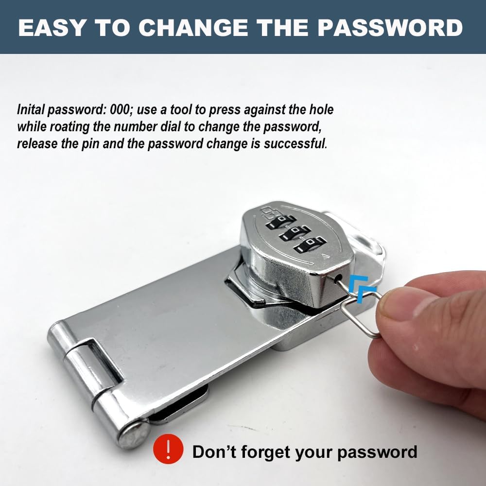 2Pcs Cabinet Password Rotary Hasp Locks,4 Inch Keyless Combination Lock for Cabinets,Gates,Doors,Closets and More (Silver)