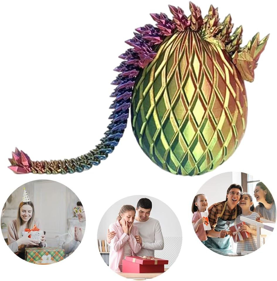 3D Printed Dragon Egg,Dragon Eggs with Dragon Inside,Crystal Dragon Fidget Toys,Full Articulated Dragon Dragon in Egg,Adults Fidget Toys for Autism ADHD (3 Colors red Yellow Blue)