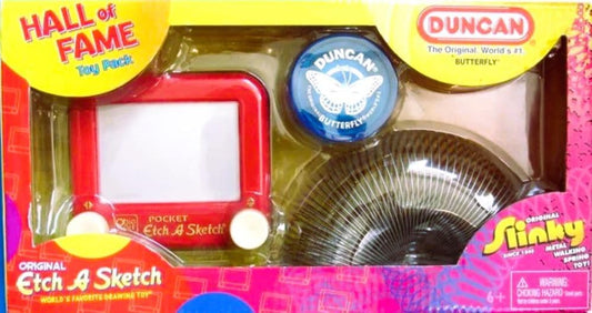 Hall of Fame Toy Pack - 2007 Retro Toy Set with Original Duncan Yo-Yo, Original Sketch, and Original Metal Slinky