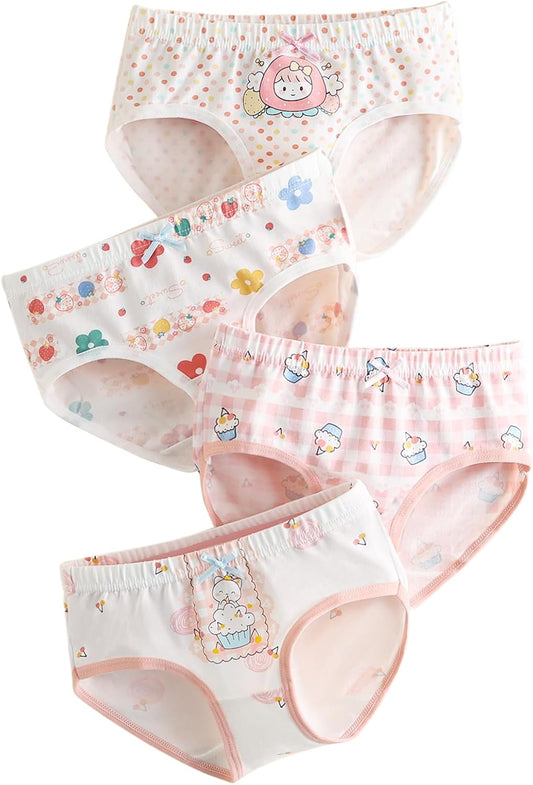 Haloumoning Girls Underwear Soft Cotton Underwear Toddler Girls Briefs Kids Comfy Panties,4-pack