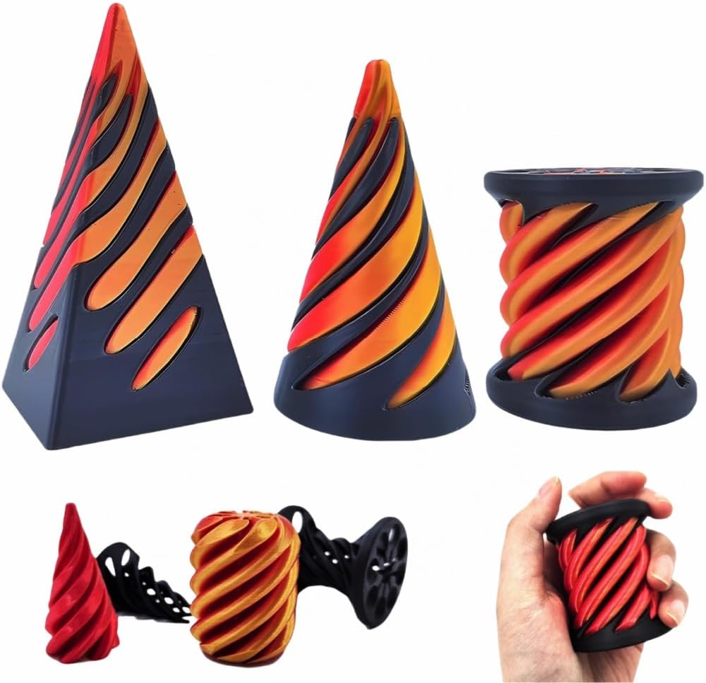 3 PCS Impossible Cone,Spiral Cone Fidget Toy,Pyramid Passthrough Sculpture,3D Printed Spiral Cone,Desk Toy,Mini Cone Funny Desktop Decoration for Home Office Desk (3pcs (Pyramid+Cone+Cylinder))