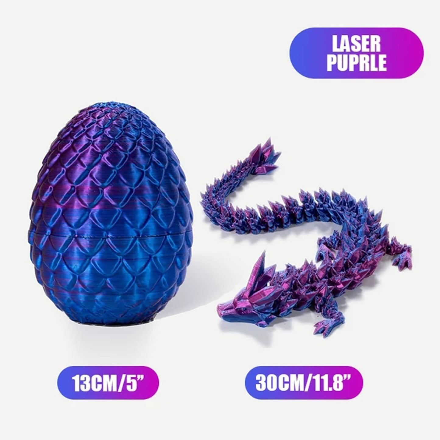 3D Printed Dragon Eggs with Dragon Inside Fidget Toys Full Articulated Dragon Crystal Dragon with Dragon Egg, Home Office Decor Executive Desk Toys Posable Flexible Crystal Dragon Toys (Laser-Purple)